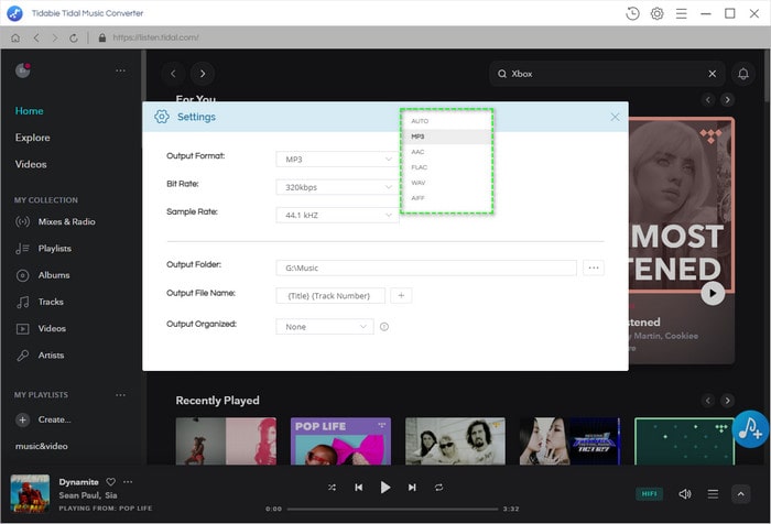 set up tidal music formats and sound quality