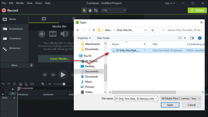 add tidal music to camtasia