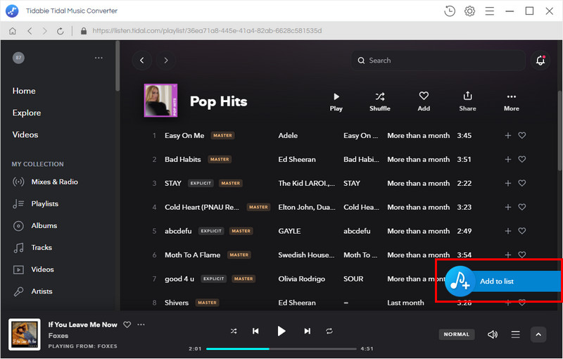 add tidal music to convert