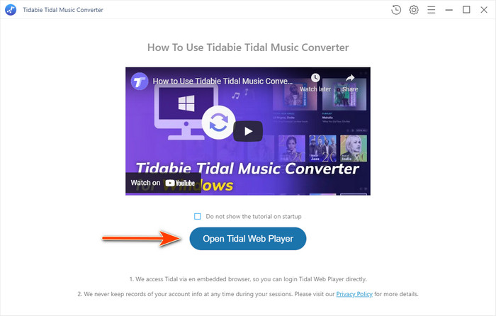 open tidal web player page