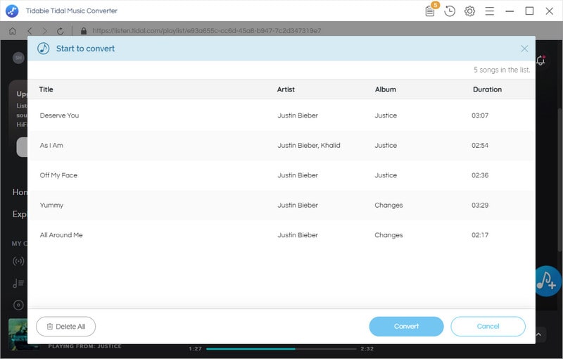 add justin bieber music to conversion panel