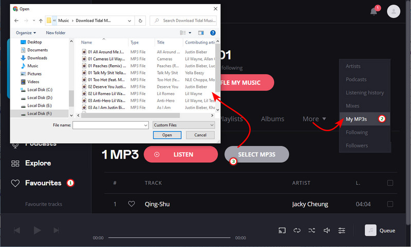 upload tidal mp3 files to deezer