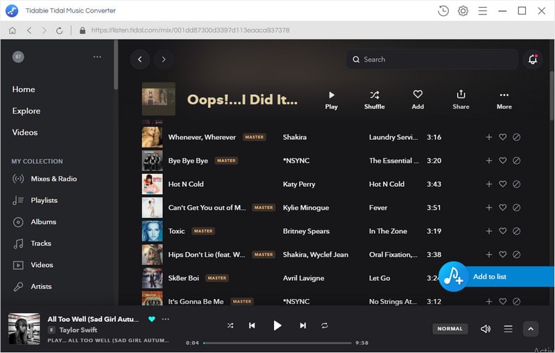 add tidal music to convert