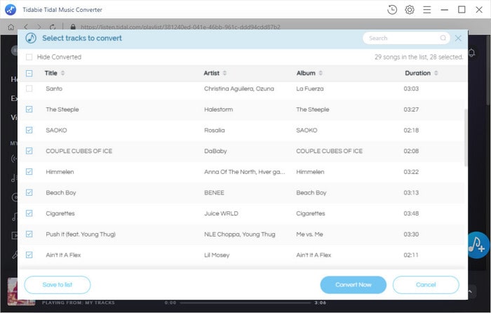 select Tidal songs to convert