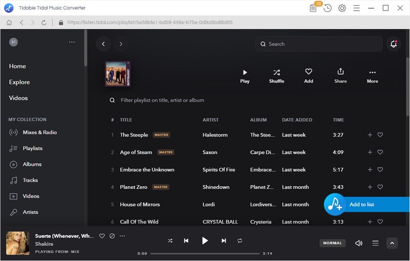 add tidal music to convert