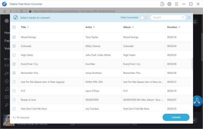 select Tidal music to download