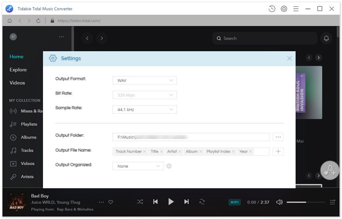 set up tidal music formats and sound quality