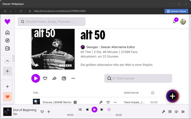 Klicken Sie hier, um Deezer-Musik hinzuzufügen.