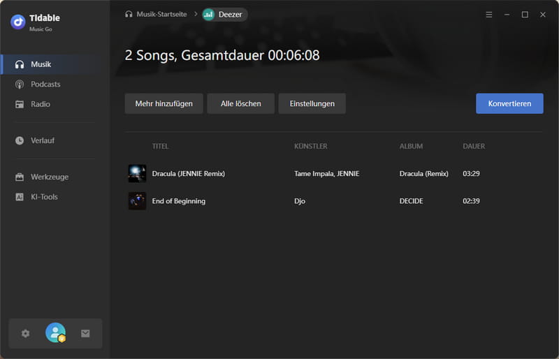Deezer-Songs konvertieren