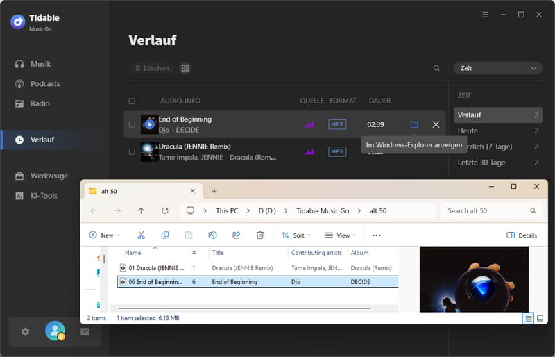 konvertierte Deezer-Songs
