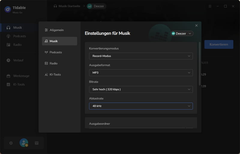 Deezer-Einstellungen