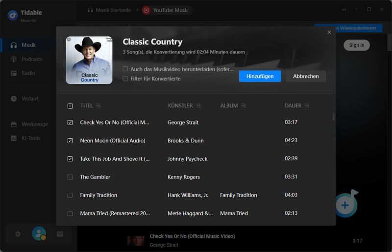 füge YouTube Music zu Tidabie hinzu