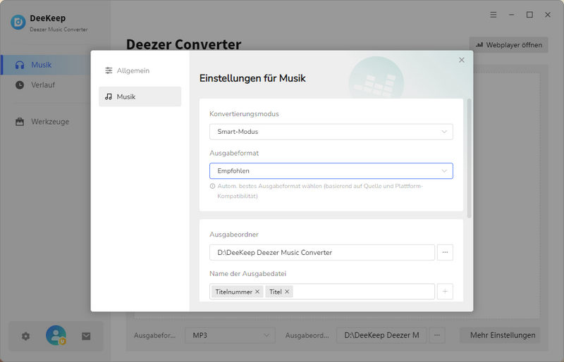 deekeep einstellungen