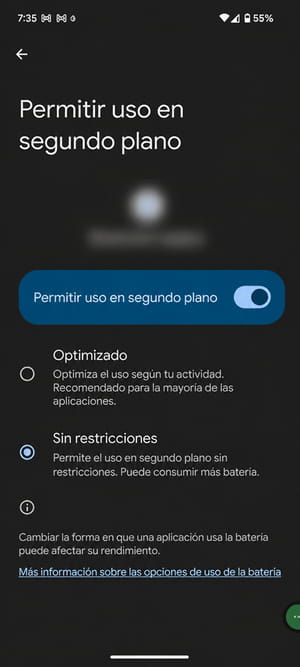 desactivar optimización de batería