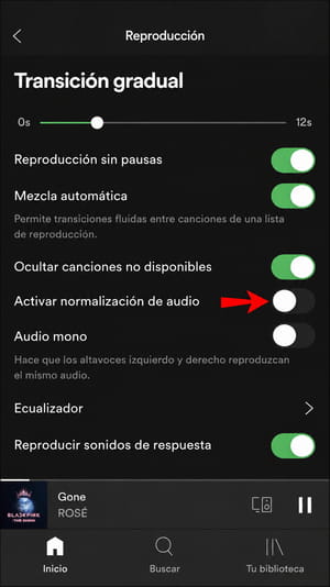 desactivar normalizar volumen en spotify