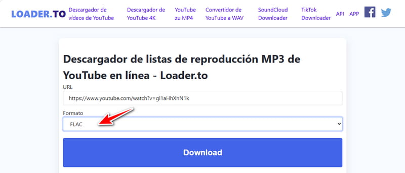 loaderto conversor de youtube a flac