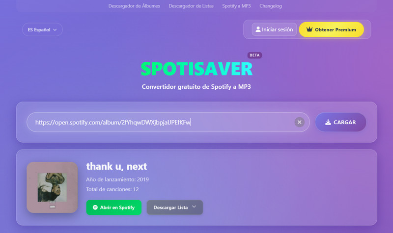 Convertidor de Spotify a MP3: spotisaver