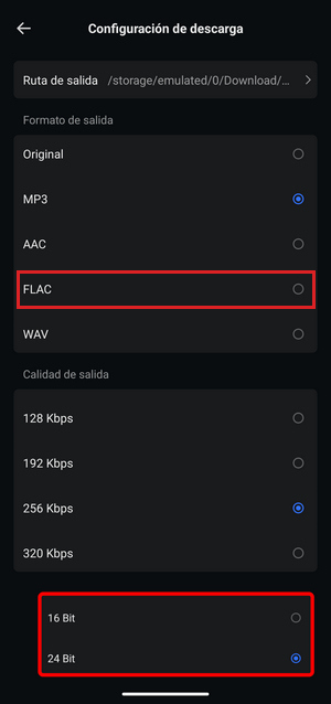 configuración de TuneCable Spotify Android para FLAC