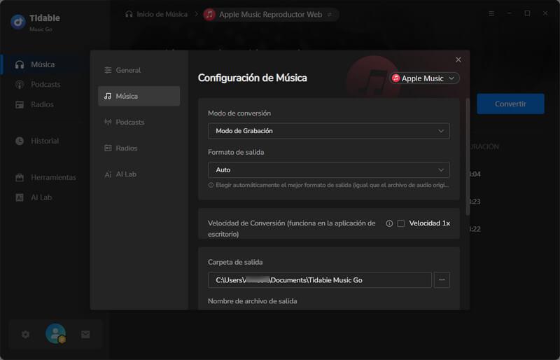 output settings