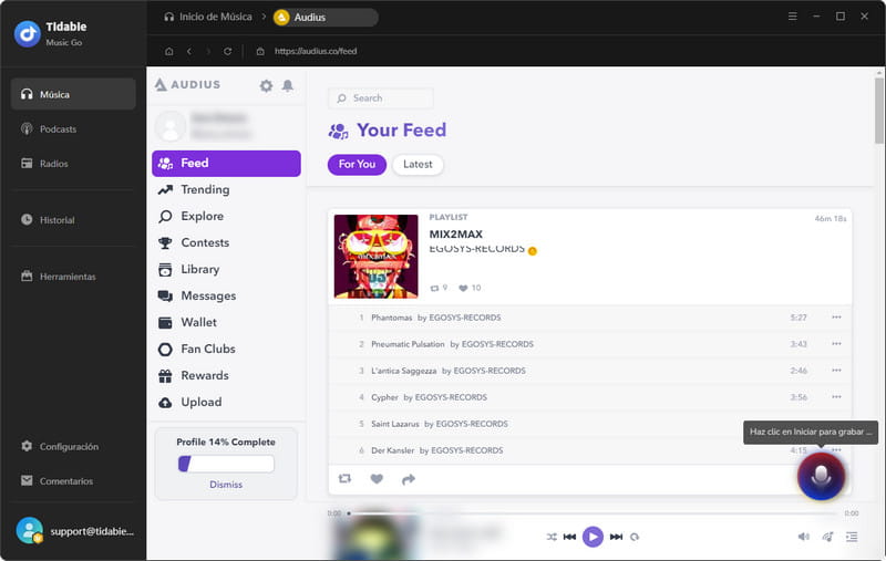 grabar música desde sitio web