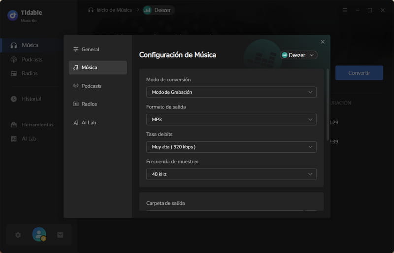 configuración de Deezer