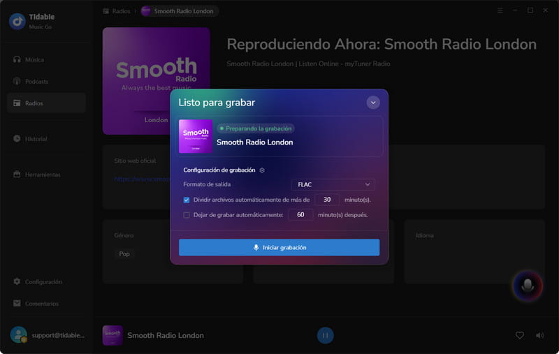 configuración de grabación