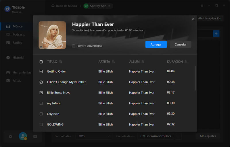 elegir pistas de spotify para descargar