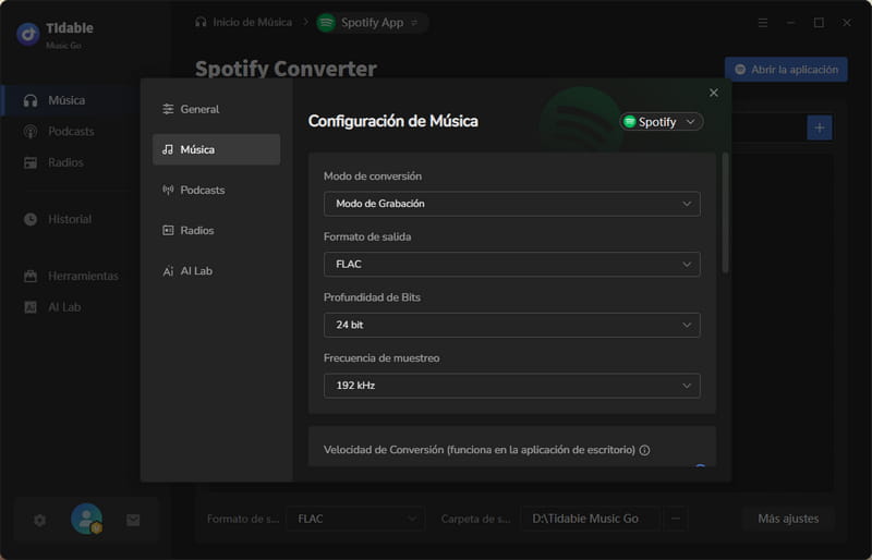 elegir convertir música de Spotify a FLAC