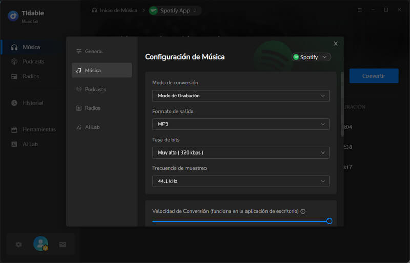 elegir configuraciones de descarga de spotify