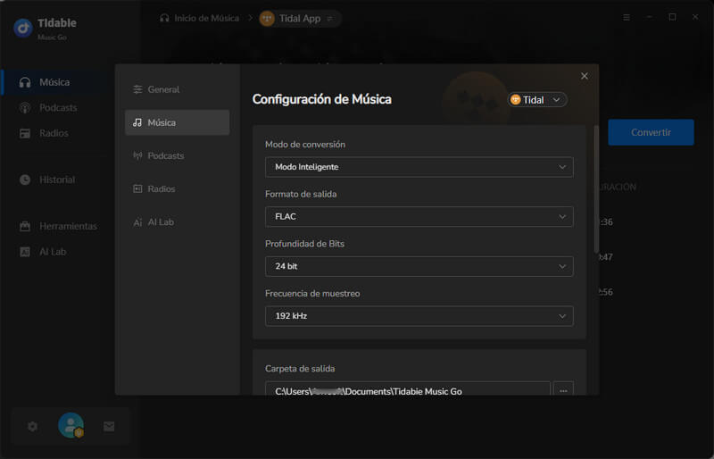 elegir flac como formato de salida