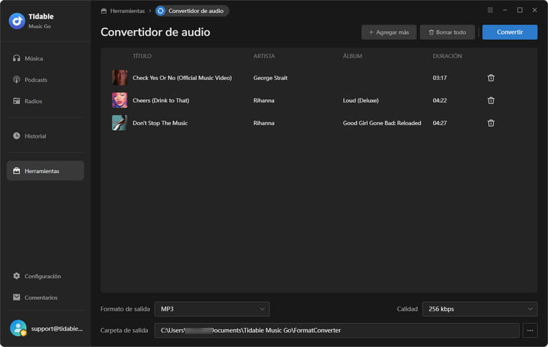 configuración de salida del conversor de formato
