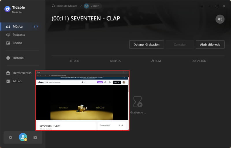 grabar música de sitios web