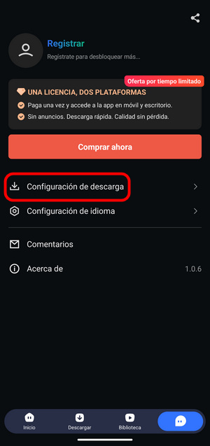 configuración de descarga de tunecable spotify apk