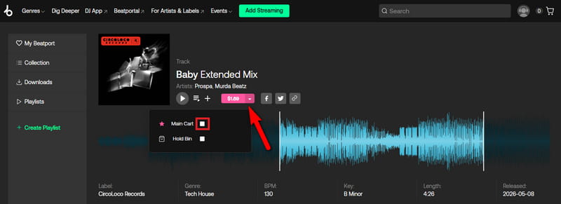 add beatport music to cart