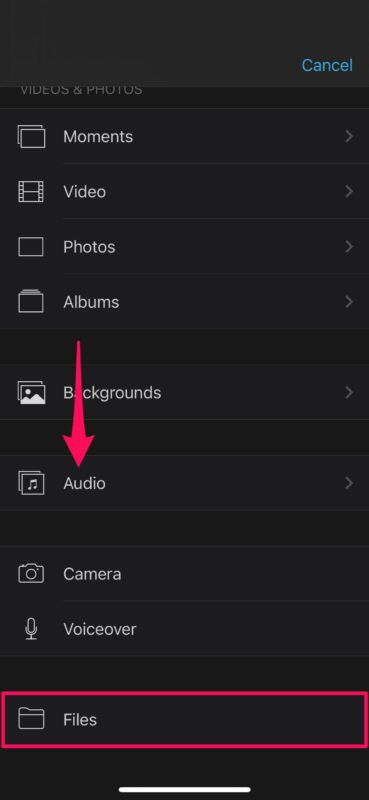 add music files to imovie on iphone