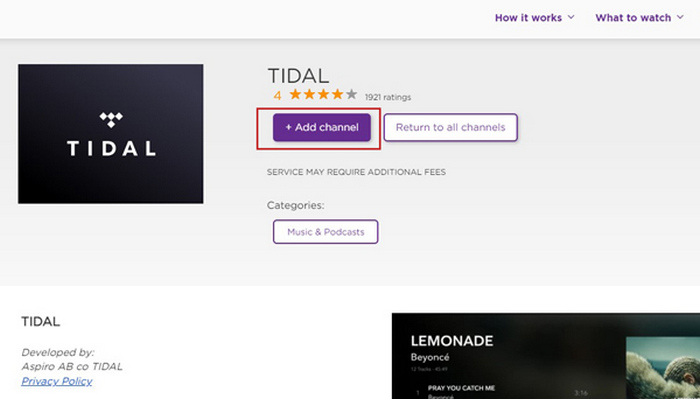 Add Tidal Channel to Roku