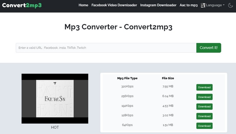 convert2mp3 interface