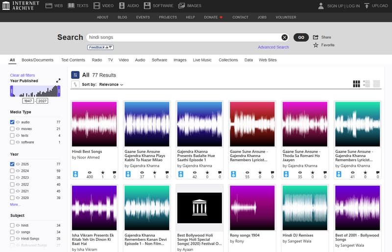 download hindi songs from internet archive