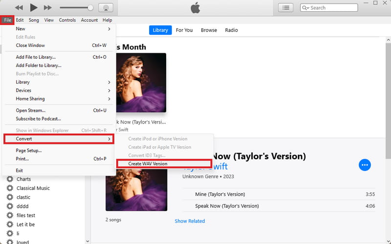 itunes create wav files