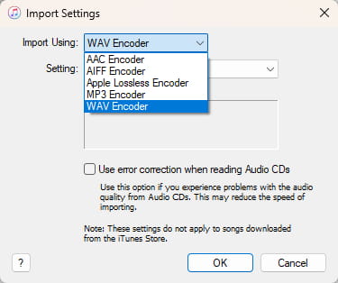itunes import settings