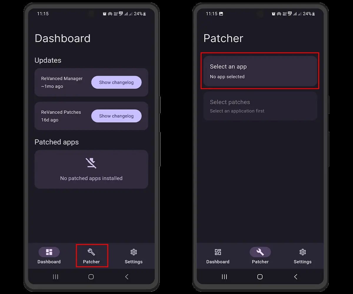 patch with revanced manager