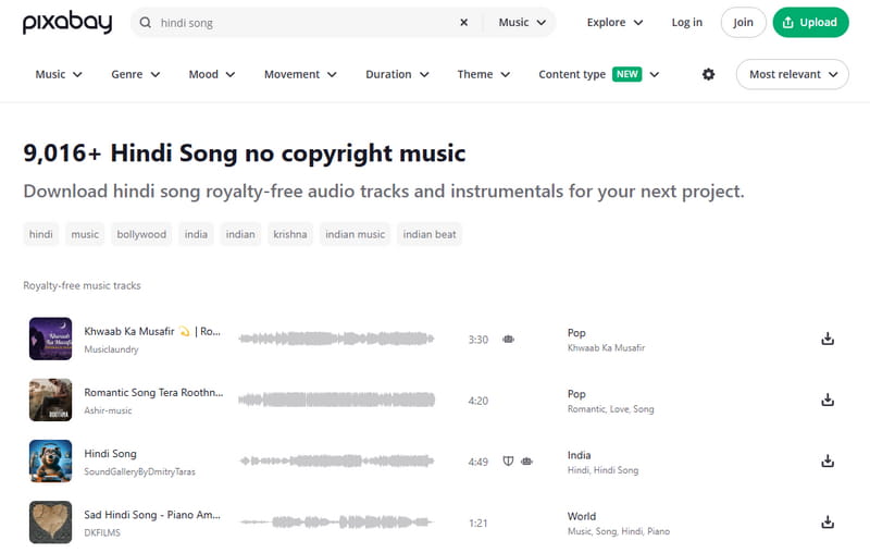download hindi songs from pixabay