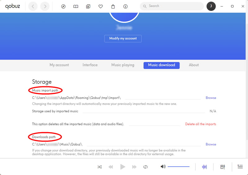 qobuz music download storage