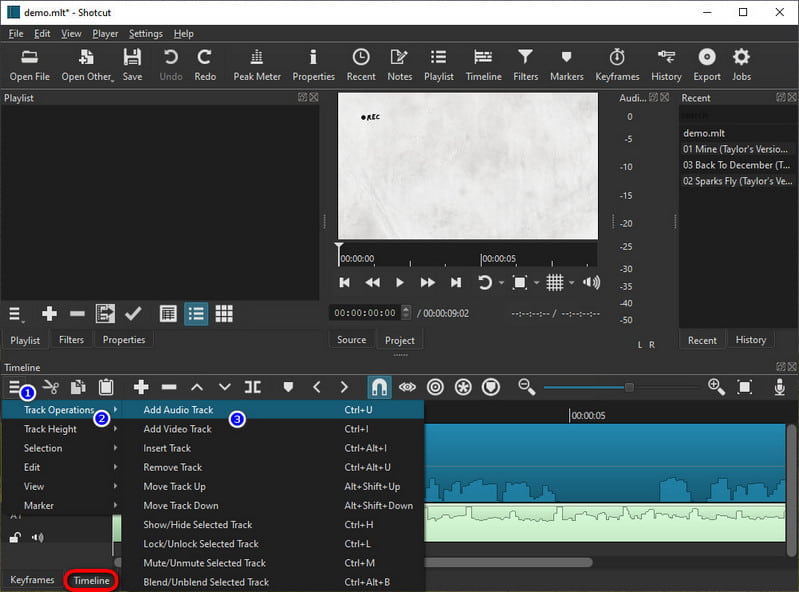add audio track in shotcut