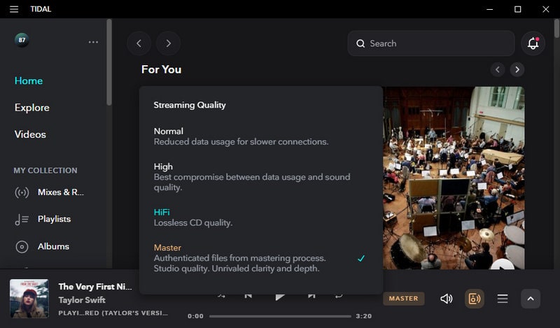 change tidal music audio quality