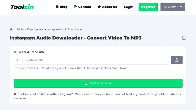 toolzin instagram reel audio downloader