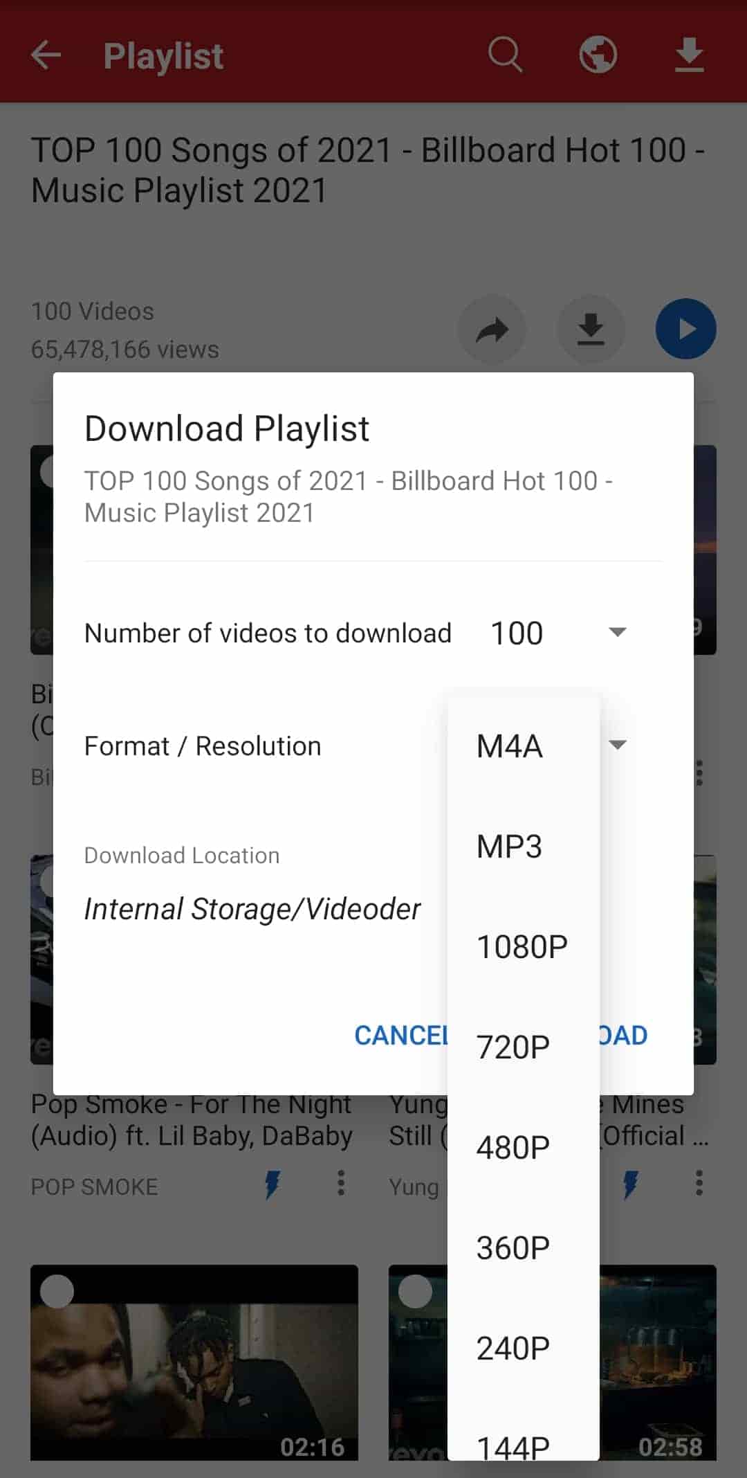 videoder youtube settings