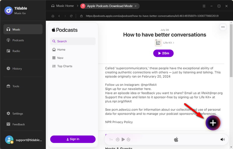 add apple podcast episode