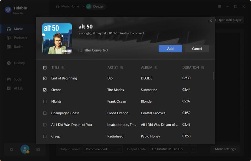 add deezer music