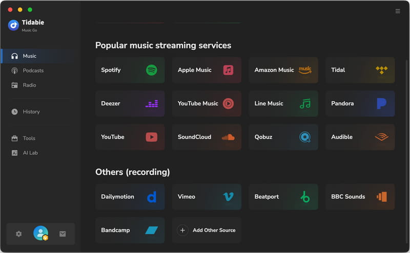 music go main interface